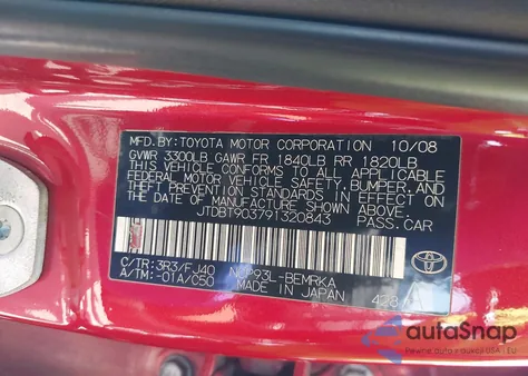 2009 Toyota Yaris from USA, damaged, VIN JTDBT903791320843